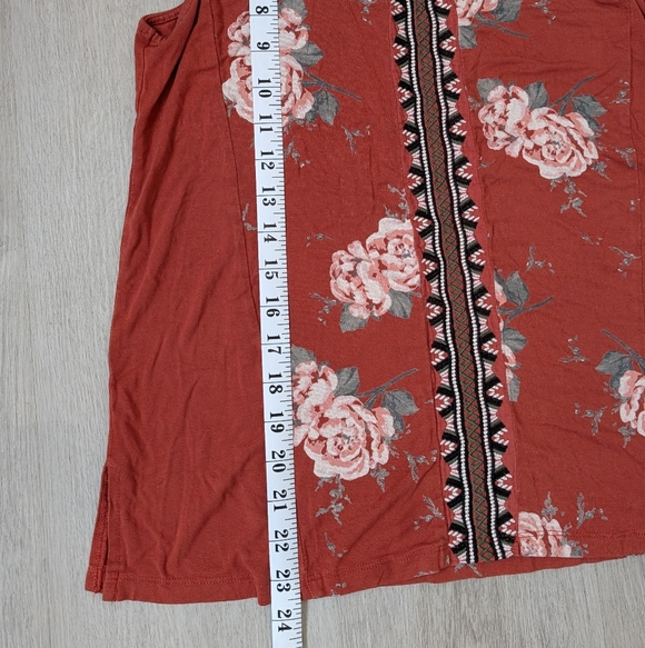 Ricki's Rust Orange BOHO Floral Tribal Embroidered Trim Women's Tank Top Size M - Picture 5 of 7